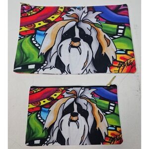 Shih Tzu NWOT Bundle Pouch bags By Artist Alyson Whitney Pop Art Bright Image.
